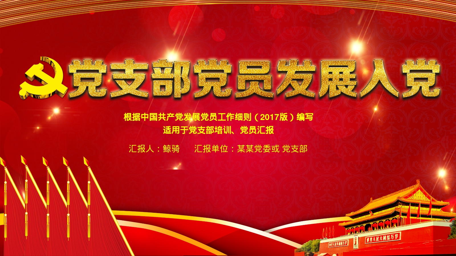 汇报人：鲸骑      汇报单位：某某党委或 党支部